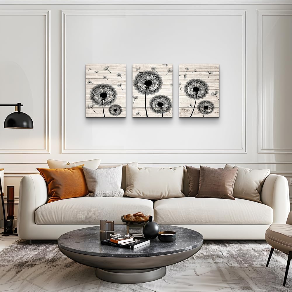 Wall Decor For Living Room Canvas Wall Art For Bedroom Fashion Wall Decorations For Kitchen Abstract Paintings Office Canvas Art Black Dandelion Flowers Hang Pictures Artwork Home Decoration 3 Pieces