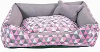 Cama para Cachorro Médio 60X50 Com Zíper Estampa Geométrico Rosa Cinza