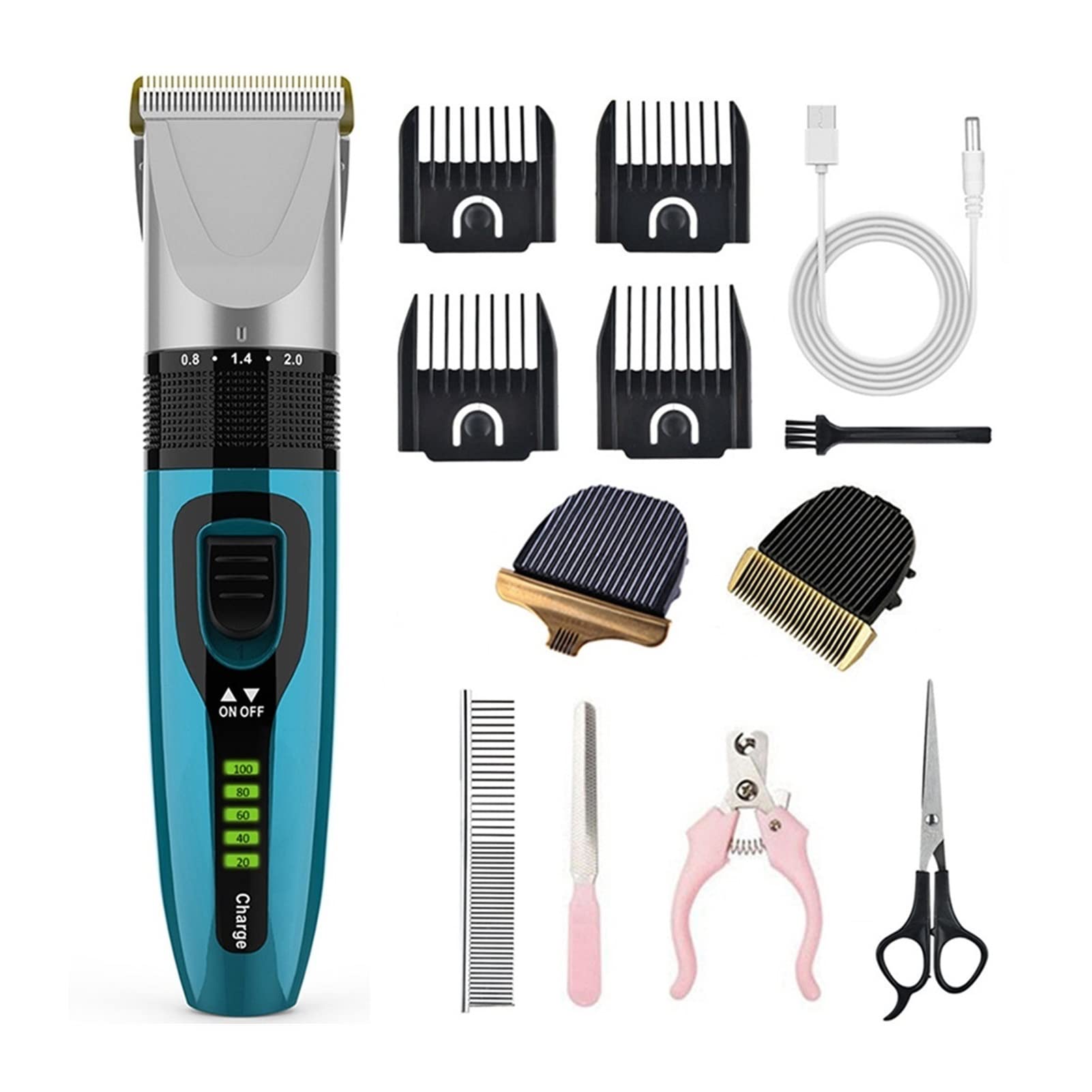 TJLSS Cortadora de pelo para perros, profesional, de bajo ruido, recargable, kit de aseo para animales, juego de afeitadora de corte a máquina (Color : Blue, Size : D)