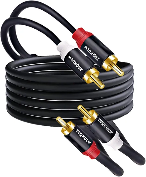 ZEQKULW 2RCA Audio Cable 15 ft 2RCA Male to 2RCA Male Stereo Audio RCA Cables Dual Shielded Gold-Plated 2 RCA Stereo Cable for car Audio Video Cord, Hi-Fi Systems or Home Theater, HDTV (Black, 15FT)
