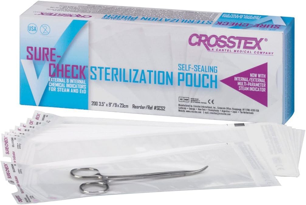 Crosstex SCXX2 Sure-Check Sterilization Pouches, 2.25" x 4" Size (Pack of 200)