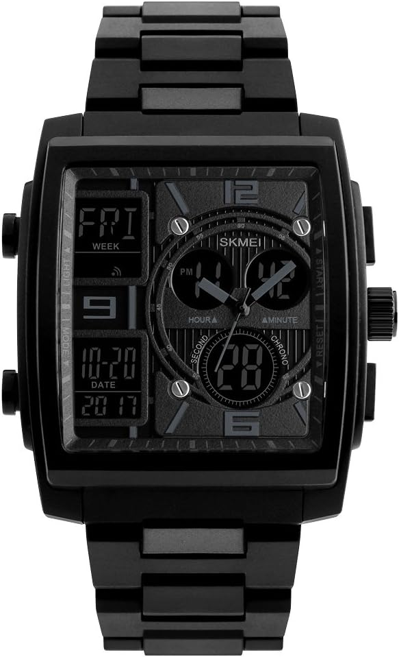 XFCS Men Fashion Watches Count Down Chronograph Alarm Sport Watch Watwrproof EL Light Digital Wristwatches (Black)
