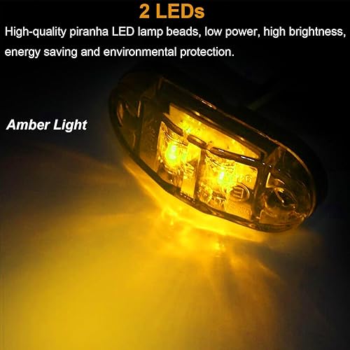 Miniatura 3 de Tnisesm 10 luces de marcador de remolque impermeables ámbar+rojo de 2.5 pulgadas, 2 diodos, luz de marcador lateral de remolque LED de 2 diodos,