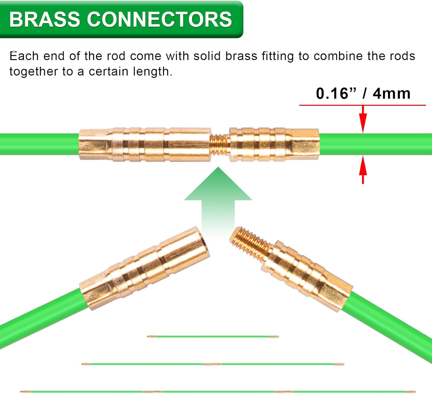 32.5FT Fiberglass Running Electrical Wire Cable Glow Rods Wire Pulling, Fish Tape Set with Accessories, Green