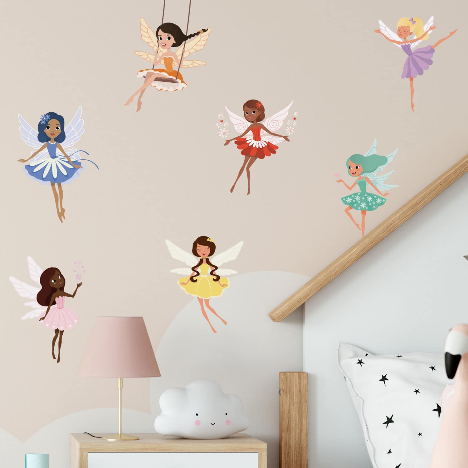 Stickerscape Colourful Fairies - Option 2 Fairy Wall Stickers (Colourful Fairies - Option 2) | Fairy Wall Stickers For A Children's Bedroom Or Nursery | Easy To Apply And Cleanly Removable
