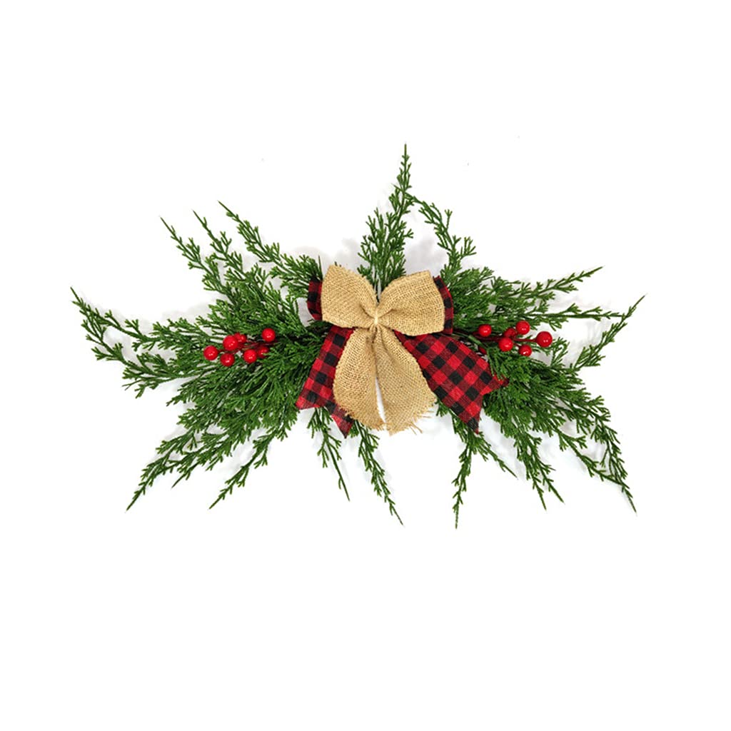 Chirstmas Home Door Lintel Decor Simulated Pine Green Leaves Red Flower Vine Window Decoration Festival Ornament Door Hanging