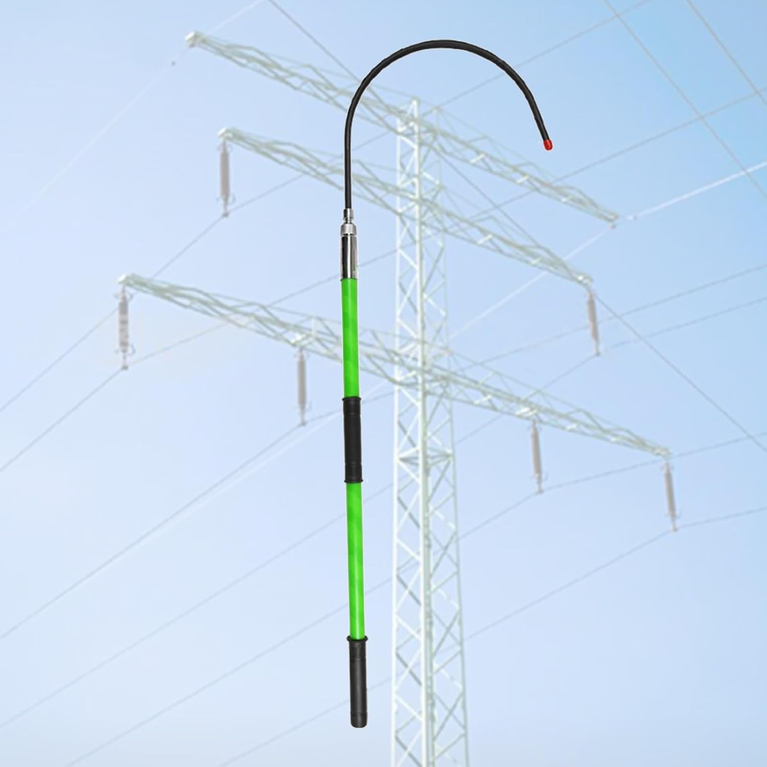 10FT Insulated Rescue Hook for High-Voltage Safety, Power Station Pole Stick with 18" Opening, Green Yellow, Ideal for Electrical Rescue Operations