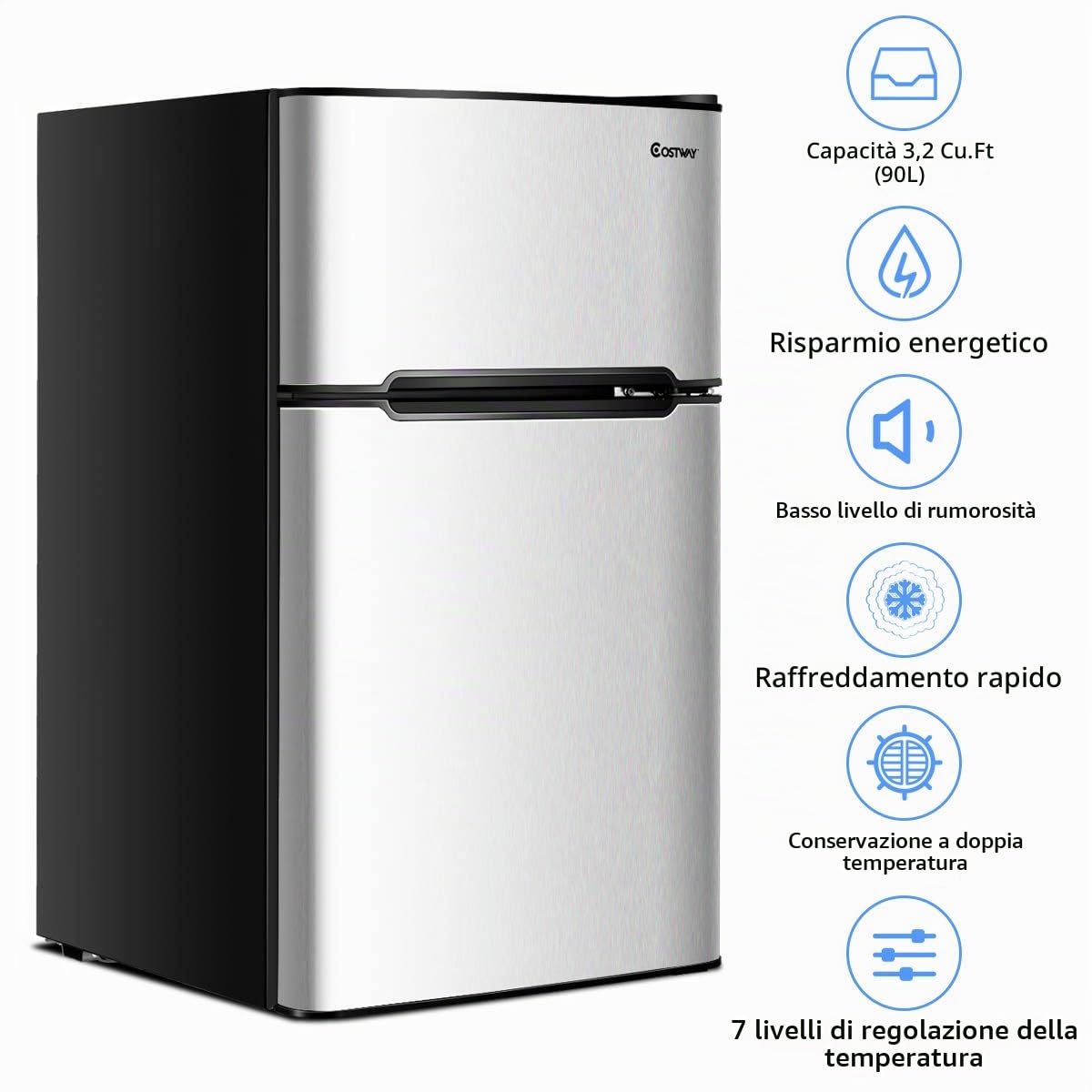 GYMAX Frigorifero 90 L Combinato 63L con Temperatura Regolabile da 0 a 10 °C e Congelatore 27L con Temperatura di -15 °C e per Case/Alberghi/Dormitori (Grigio)