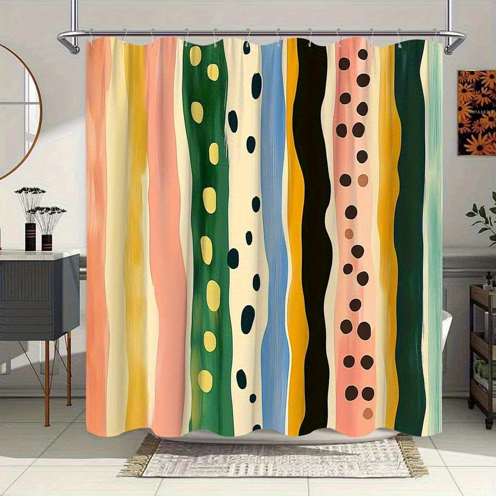 Uiyiui Multicolor-5 Abstract Striped Shower Curtain 72X72in/182X182cm/Wxh Geometric Polka Dots Wave Bathroom Decor Curtain, Waterproof Polyester Fabric For Home Bathtub Restroom With Hooks