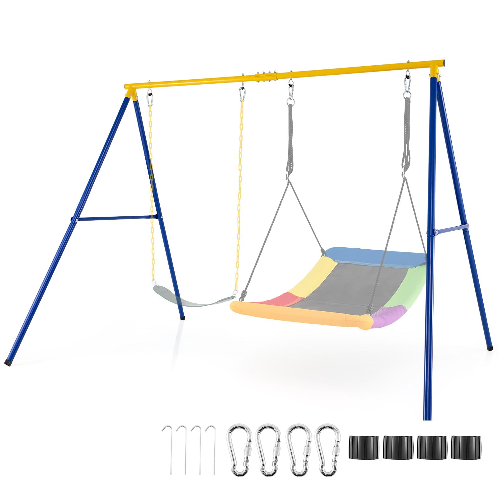 Maxmass Kids Garden Swing Set, Metal A-Shaped Swing Frame Outdoor Children Playground for Children Toddler (Only Yellow Frame)