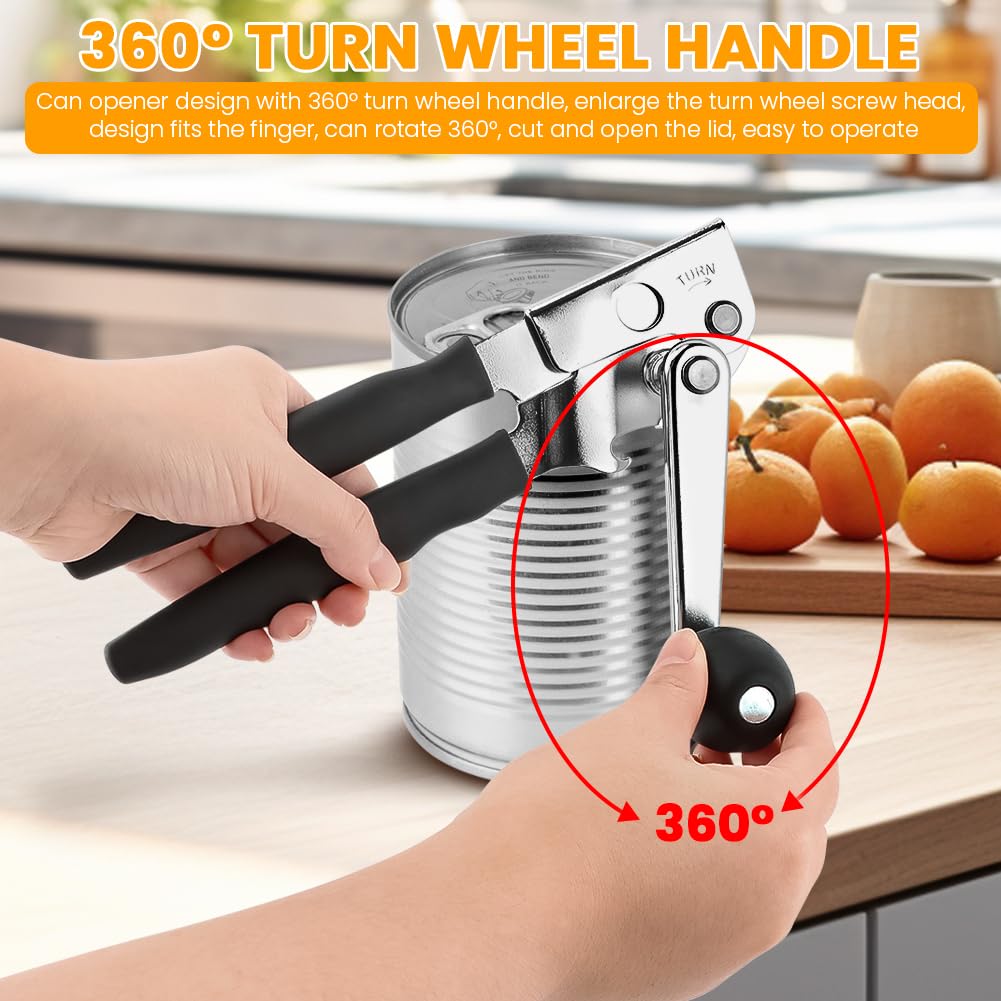Abrelatas manual, abrelatas comercial con manivela plegable, abrelatas de mano fácil para latas grandes, apertura de latas sin esfuerzo, versátil para abrir botellas y tarros
