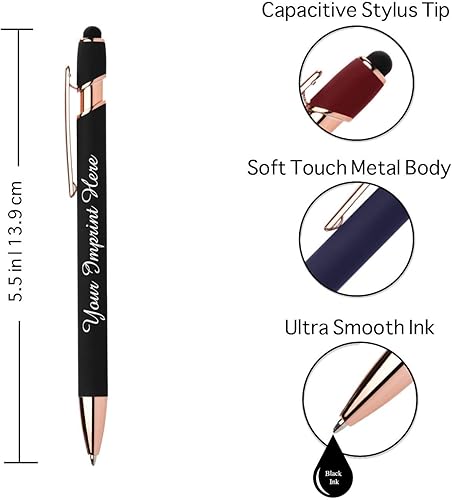 Miniatura 8 de Express Pencils - Juego de 2 bolígrafos personalizados, paquete de 2 bolígrafos de metal suave al tacto color oro rosa con caja de regalo, bolígrafo