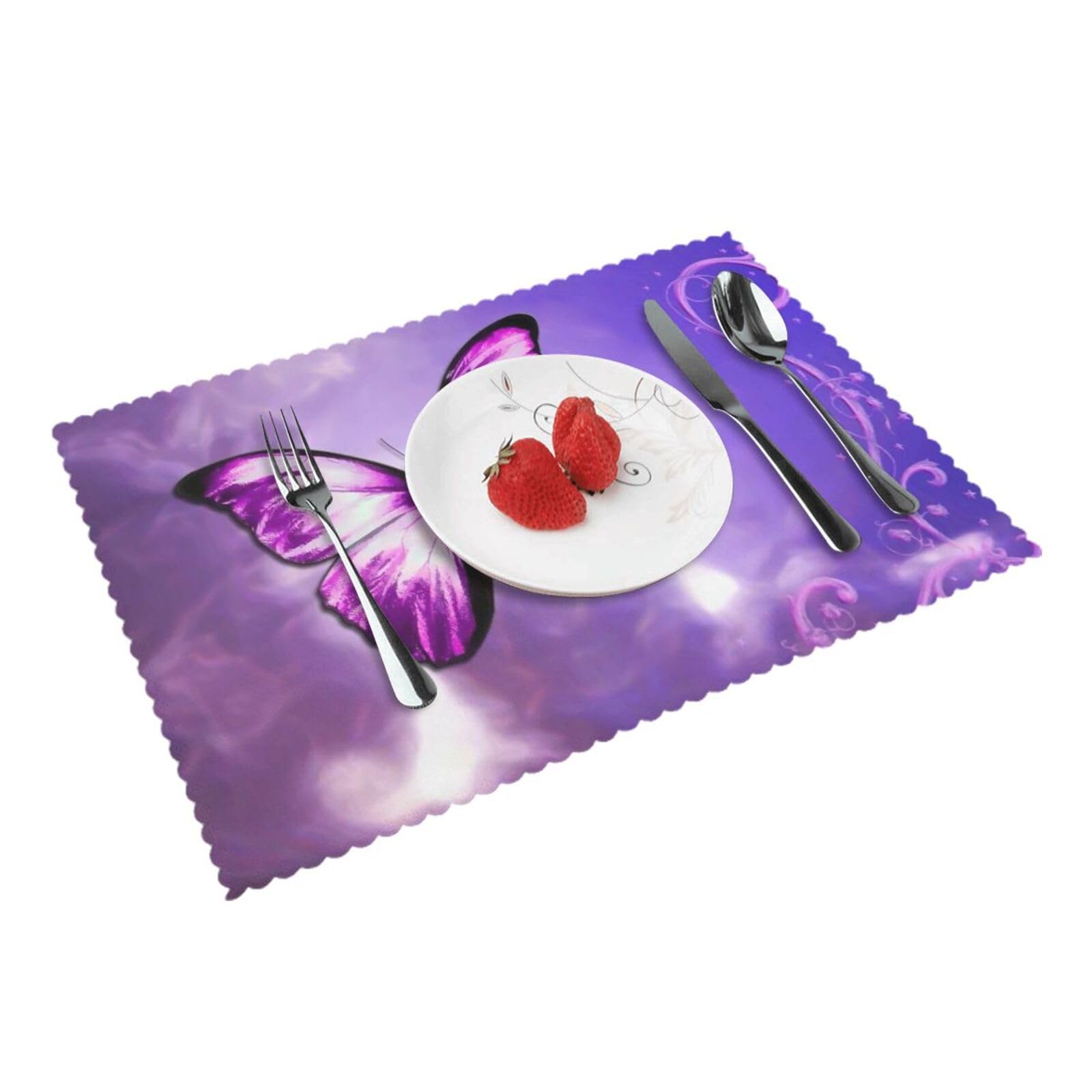 Purple Butterfly Printed Placemats Set of 4 PCS Washable Placemat for Kitchen Table Heat-resistant Table Mats 45x30 CM
