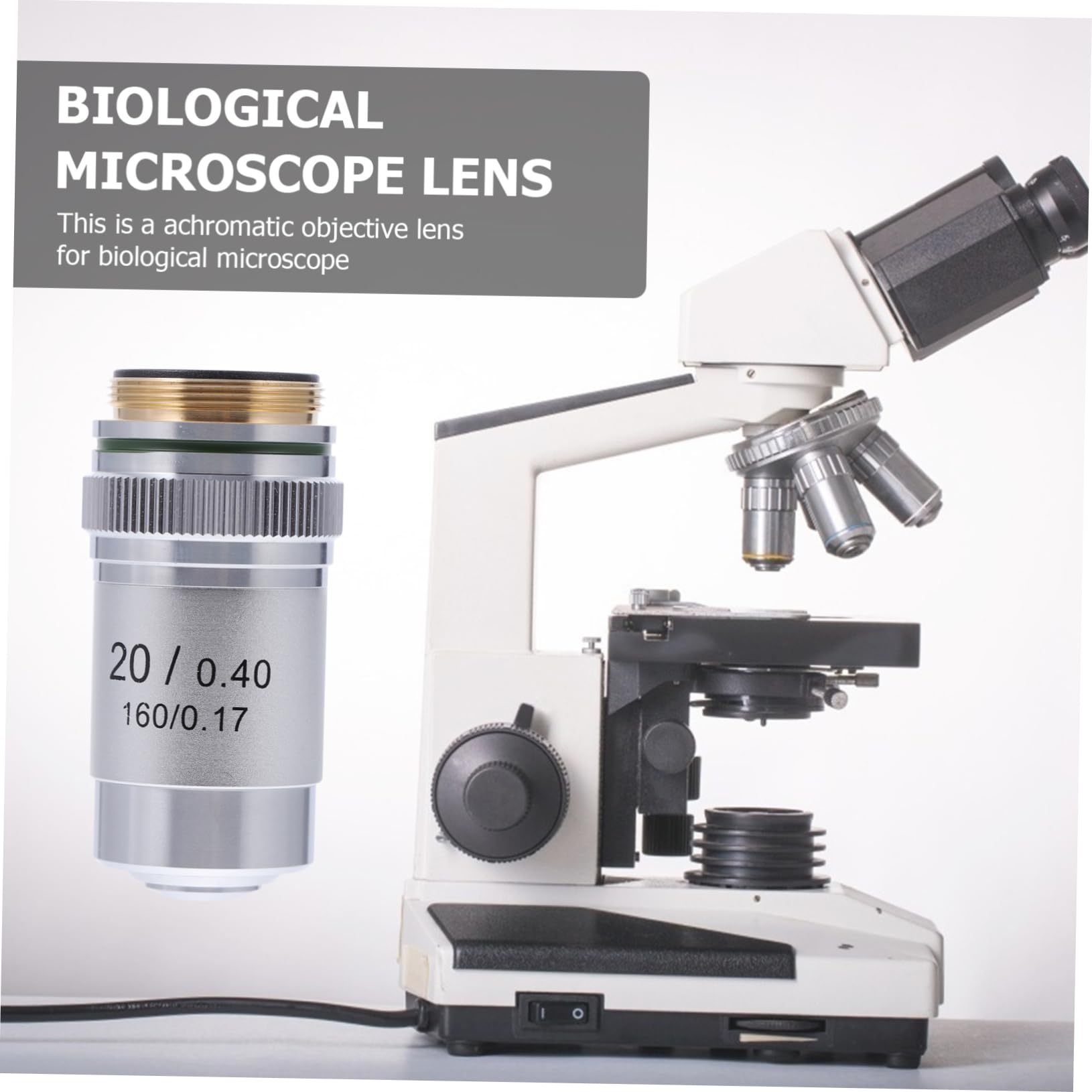 Lente Obiettivo Microscopio Acromatica 20x in Acciaio Argento | Montaggio Filettato Standard 20, 2mm, Distanza di Lavoro 0, 55mm, Apertura Numerica 0, 4mm