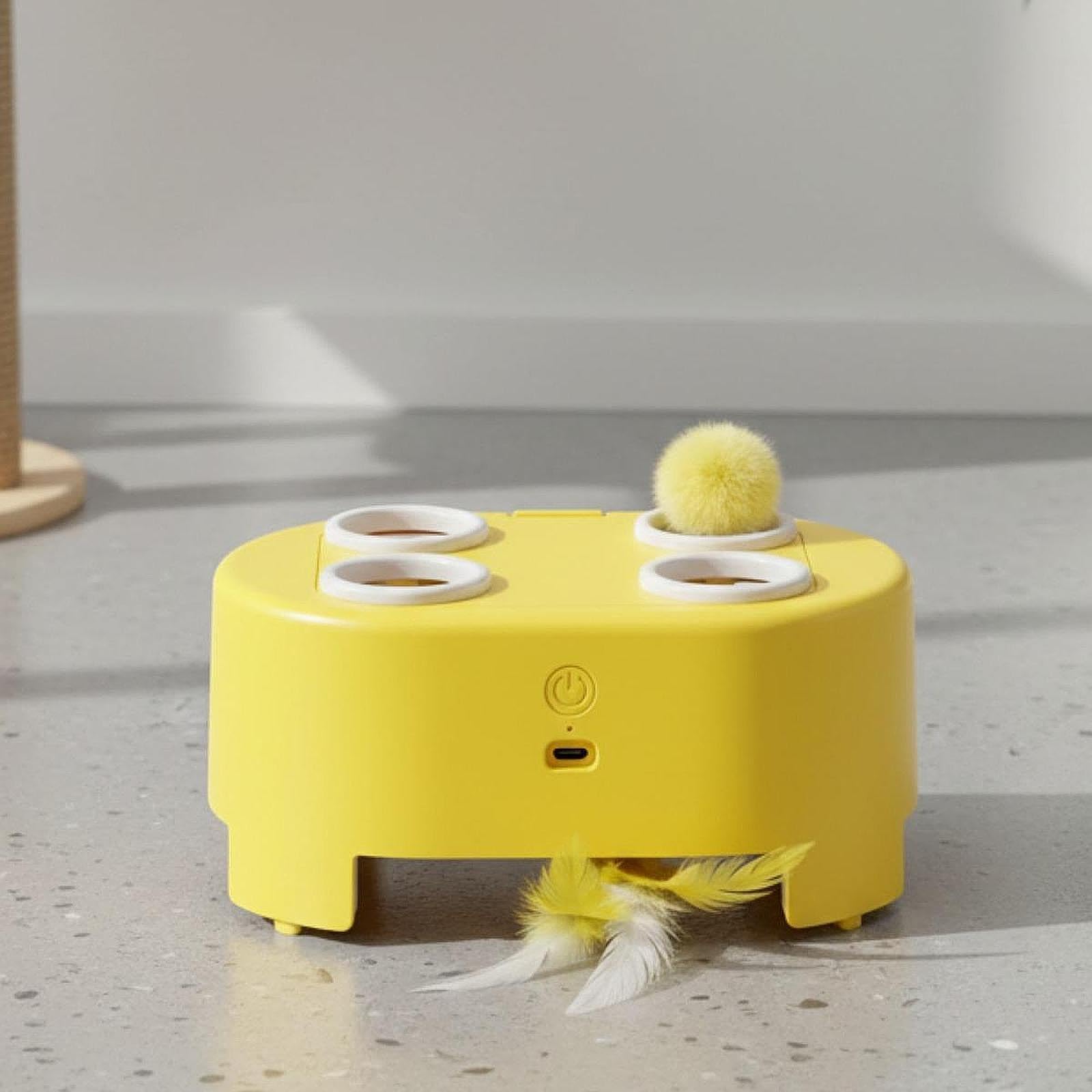 Juguete Interactivo para Gatos, Juguete Eléctrico para Golpear Gatos, Dispositivo de Juego de Plumas con Velocidades Ajustables, Silencioso, Reca, Amarillo