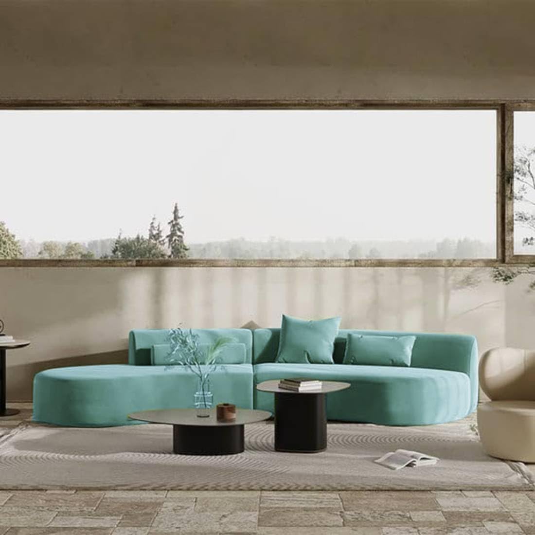 Modern Classic L Shape Chesterfield Style 4 Seater Sofa Set with Pillows, Tufted Backrest & Rolled Arms for Living Room, Bedroom, Office, Lounge (Sky Blue)-image-38