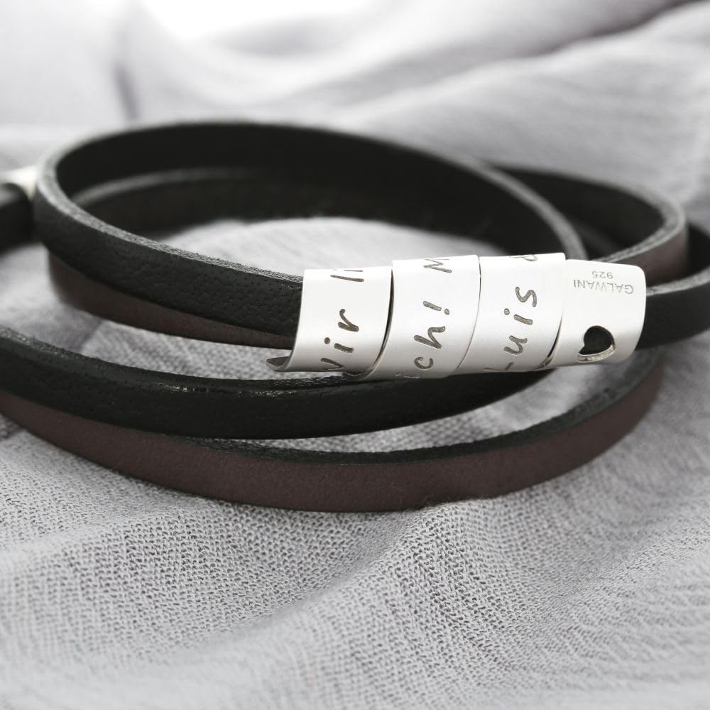 Herrenarmband mit Gravur schwarz braun Leder Männer Armband Namen 925 Silber Herrenschmuck Namensarmband Mann Schmuck Herren | HANDMADE IN GERMANY