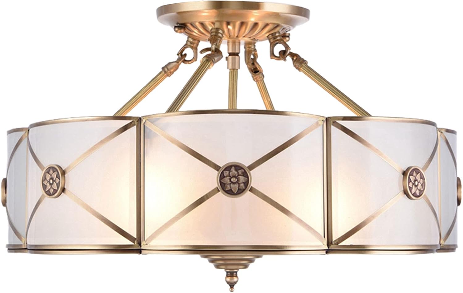 18 inch Tiffany Pendant Light 4-Light Semi Flush Mount Ceiling Light Vintage Handmade Glass Ceiling Lamp for Living Room Stairway Foyer Entryway