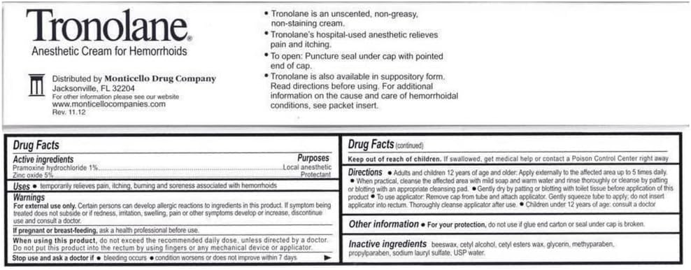 Tronolane Anesthetic Cream for Hemorrhoids 1 OZ - Buy Packs and SAVE (Pack of 4)
