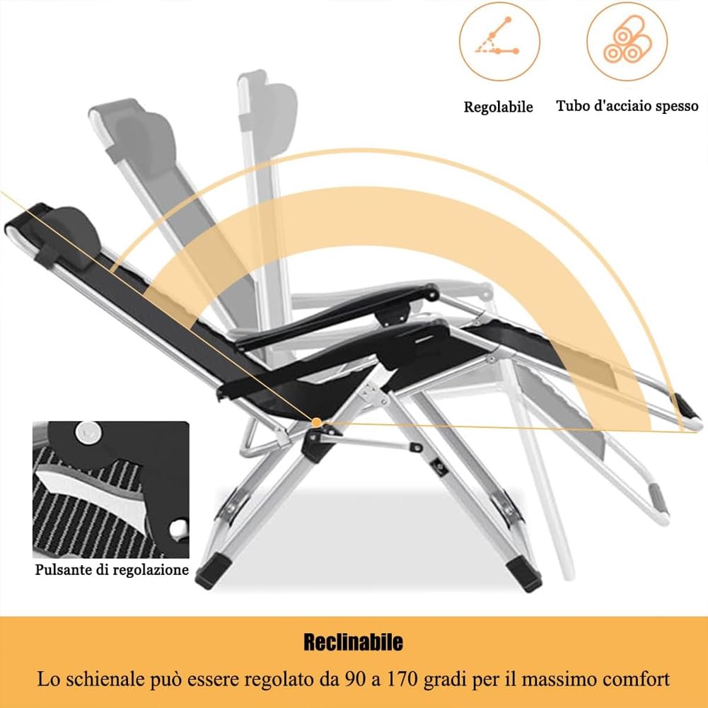 BAKAJI Sedia a Sdraio Pieghevole per Esterni con Struttura in Metallo Extra Resistente e Rinforzata, Poltrona Salvaspazio Zero Gravity da Giardino, Balcone, Terrazzo, Patio