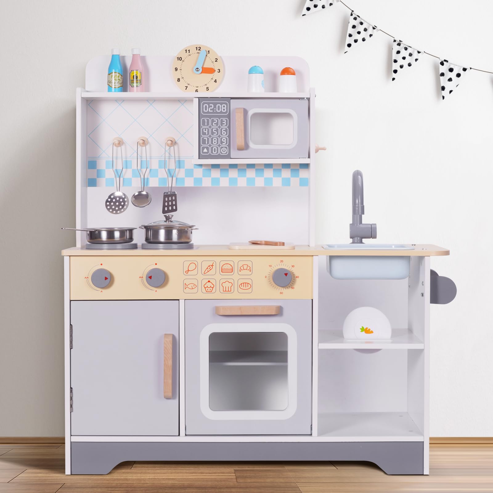 Cocinita de Madera, Cocina de Juguete 69x26x76.6cm, Fregadero de Juguete, Cocinas Infantiles, Juguetes cocinar, Cocinita de Madera Infantil, Juego cocinitas 3 años