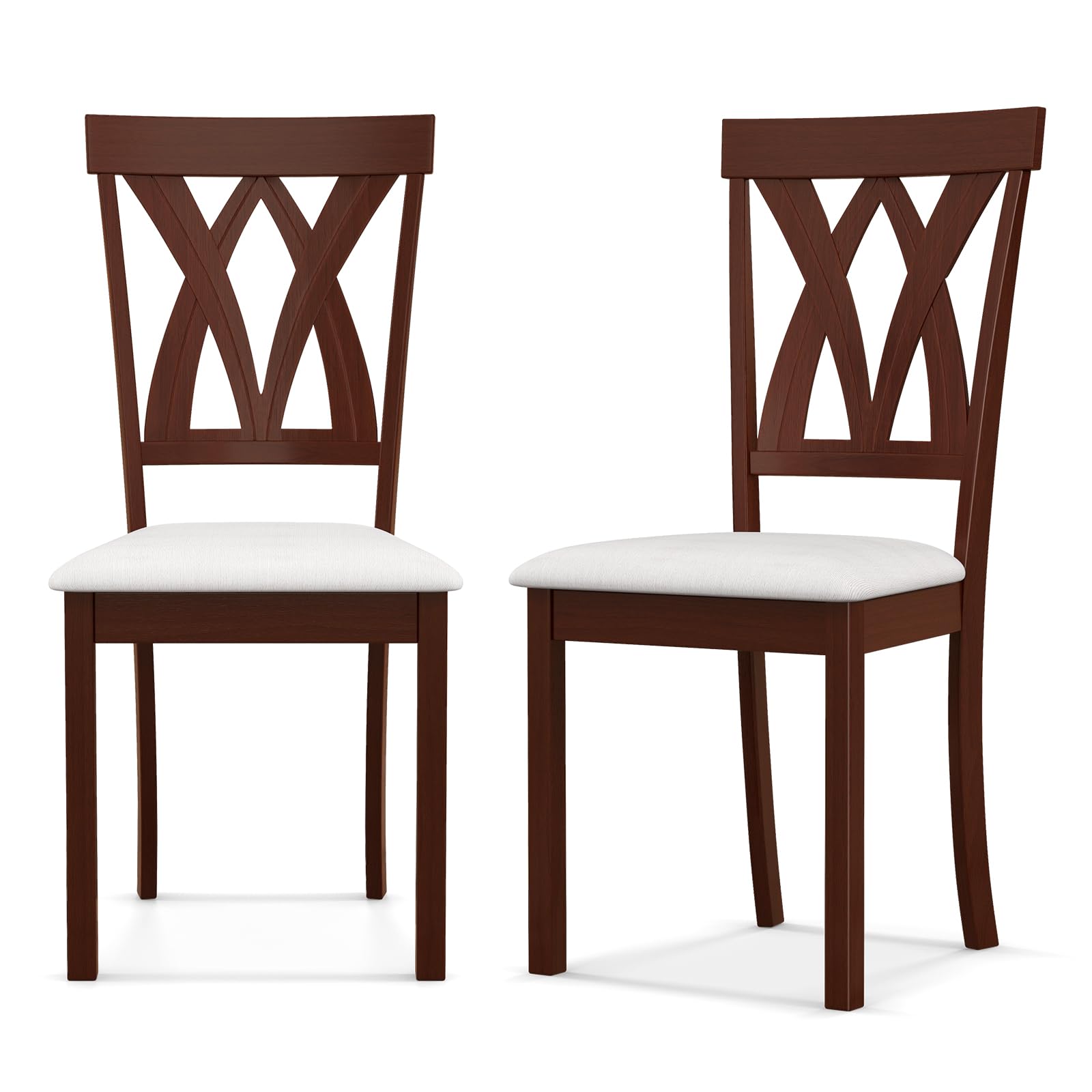 GOFLAME Wood Dining Chairs Set of 2, Upholstered Kitchen Side Chairs with Padded Seat, Rubber Wood Frame, Elegant Hollowed Backrest, Armless Dinette