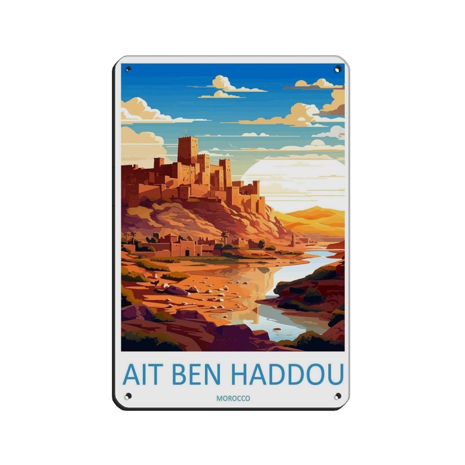 Aït Benhaddou Travel Art Morocco Art Gift (2) Tin Sign Vintage Metal Pub Club Cafe Bar Home Wall Art Decoration Poster Retro 8x12inch(20x30cm)
