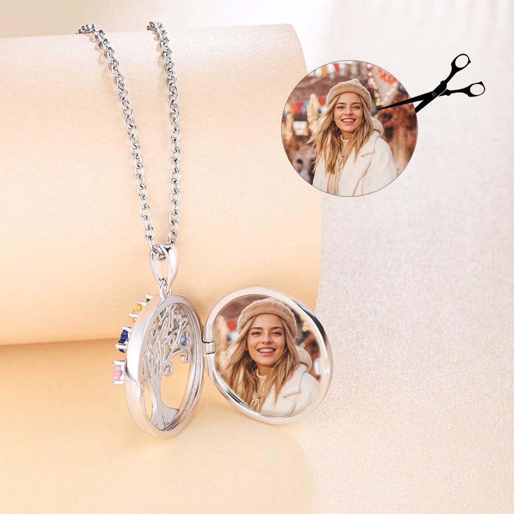 Collana da donna con cuore e zirconi colorati, albero della vita, argento sterling 925, medaglione con foto