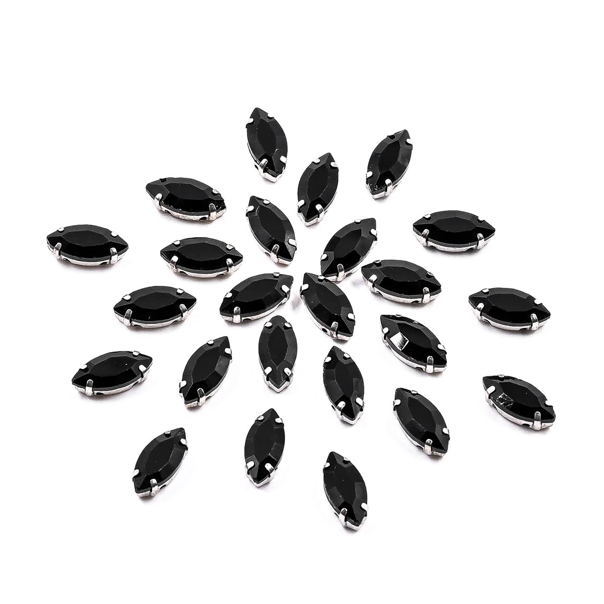 Embroiderymaterial Black Sew On Glass Rhinestones for Embroidery, Jewellery Making, Crafts, DIY in Metal Base Claw Setting (50 Pieces, 7X15MM, Eye Boat Marquise Shape)