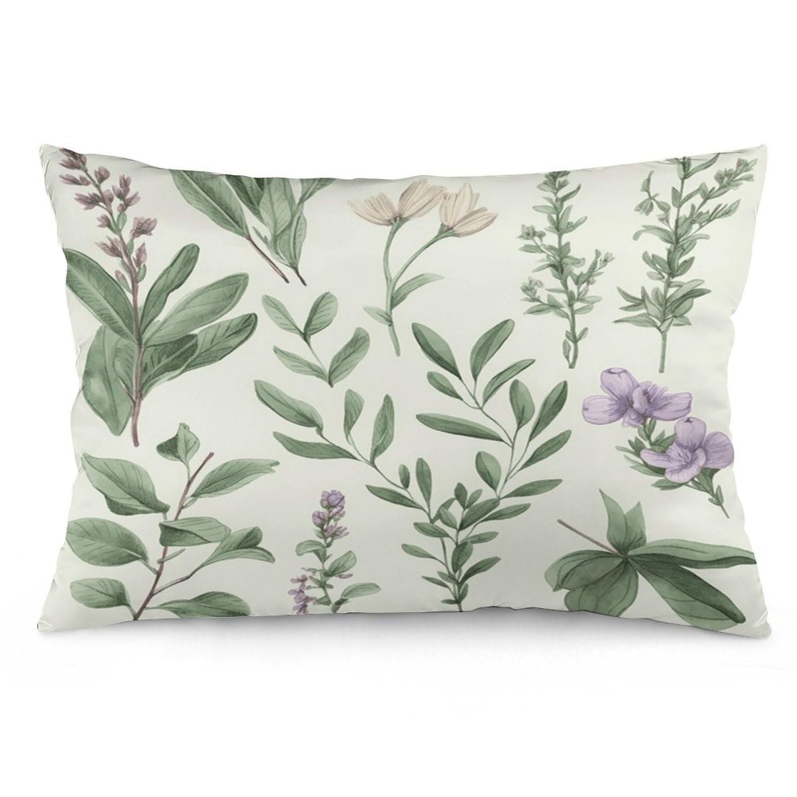 Green Flower Herb Sage Leaves And Branches Throw Pillow Cover Soft Lumbar Pillow Covers with Zipper Breathable Rectangular Cushion Case Polyester Pillow Case Decorative Body Pillow Cover for Couch Bed