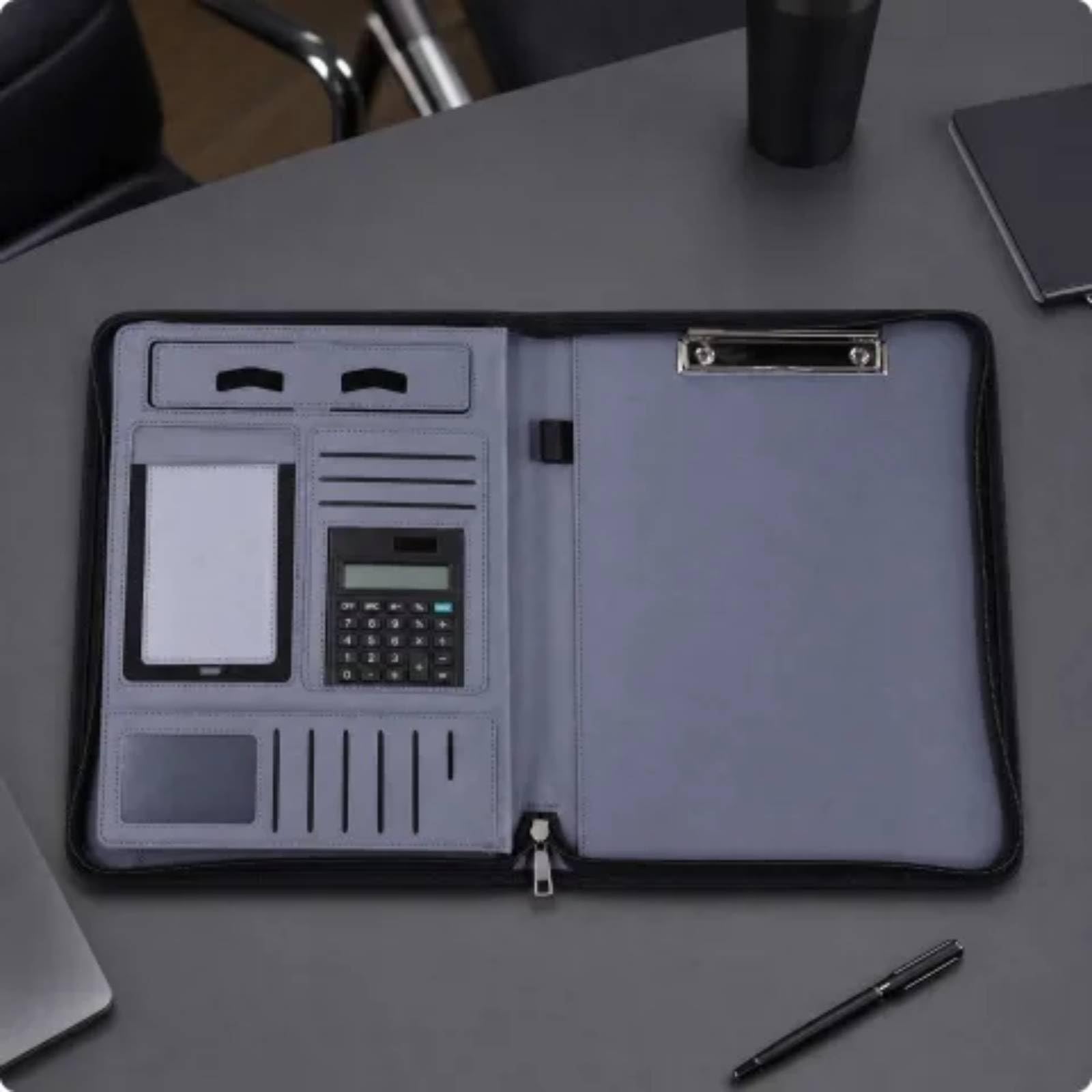 Milageto Porte-Documen En Cuir Format Portable Classeur à Fermure Éclair Pochtes Intérieures Professionnel Dossier Présentation En Cuir, Bloc-notes W Seul