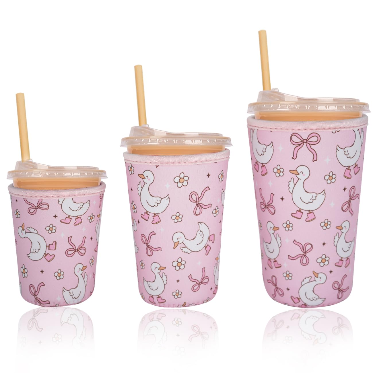 Reusable Insulated Sleeve for Iced Coffee Cup, 3-Pack Coffee Neoprene Drink Sleeve for Cold &amp; Hot Drinks, Beverage Holder for Iced Coffee (Goose Bows)