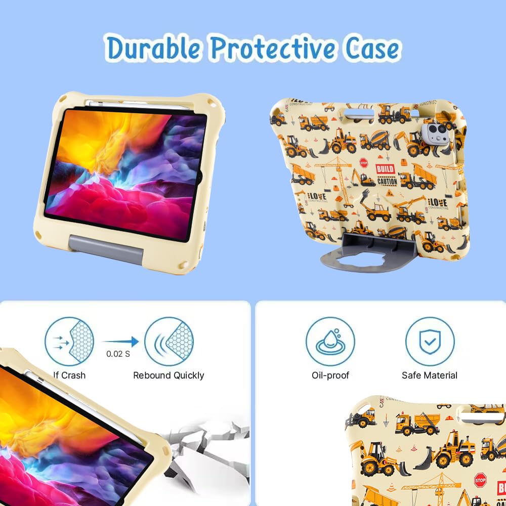Funda para iPad de 10ª generación para niños y niñas, iPad 10 de 10.9 pulgadas, espuma EVA ligera, a prueba de golpes, a prueba de niños, funda para tablet Pro con asa de soporte, color amarillo