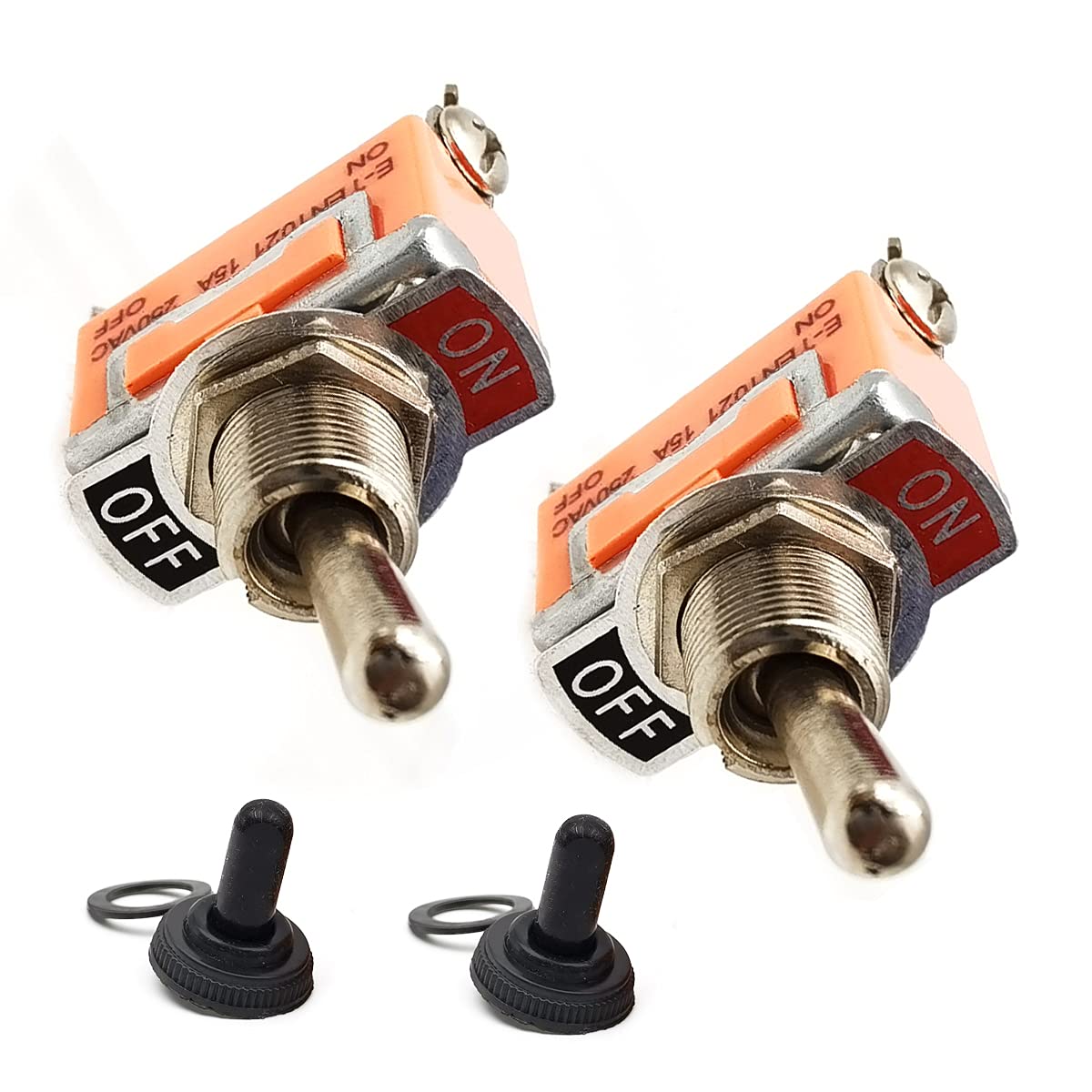 Kiro&Seeu 2PCS Heavy Duty Rocker Toggle Switch 16A 250V AC SPDT 2 Position 3 Pin ON/ON Switch with Metal Bat Waterproof Boot Cap Cover