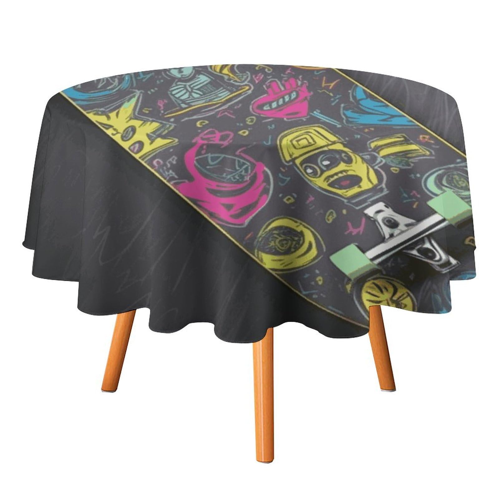 Fekiloot Style Graffiti Skateboard Round Tablecloth - Heavy Duty And Washable,Polyester Decorative Fabric Table Cover,Tablecloths For Kitchen Dining, Wedding, Birthday Party50x50in