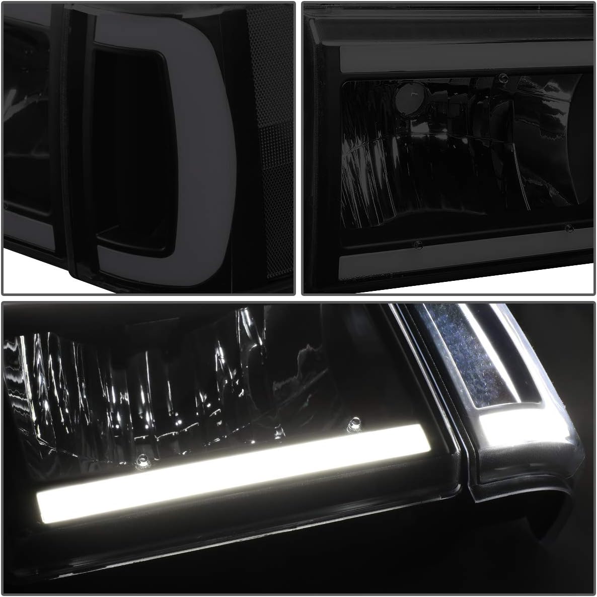 LED DRL Headlight Assembly Compatible with Ford Bronco F-150 F-250 F-350 1987-1991 Left Right Headlamp Set Clear Corner FO2502104 FO2503104