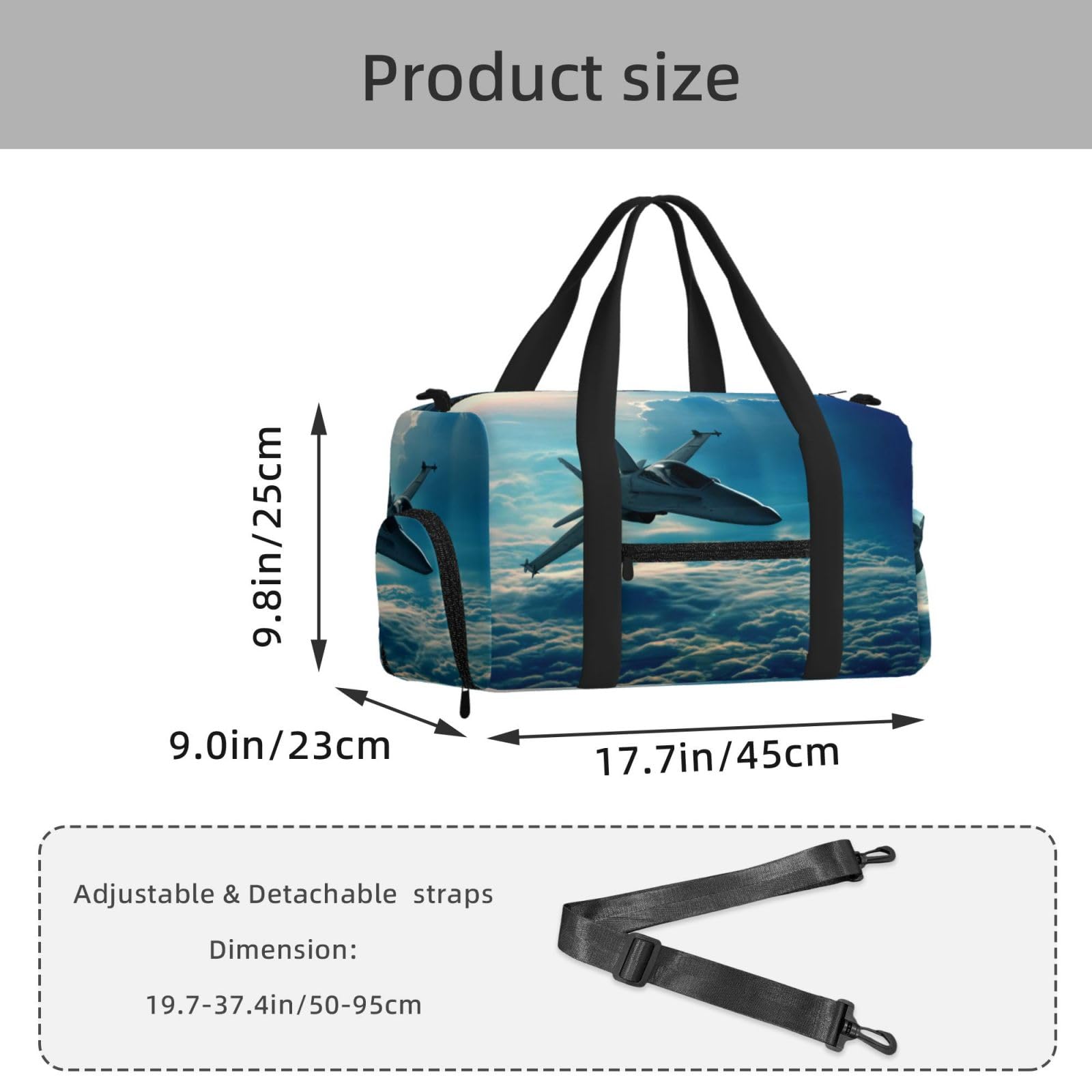 Samoloty myśliwce drukowane Ręczna torba sportowa crossbody Ręczna torba podróżna
