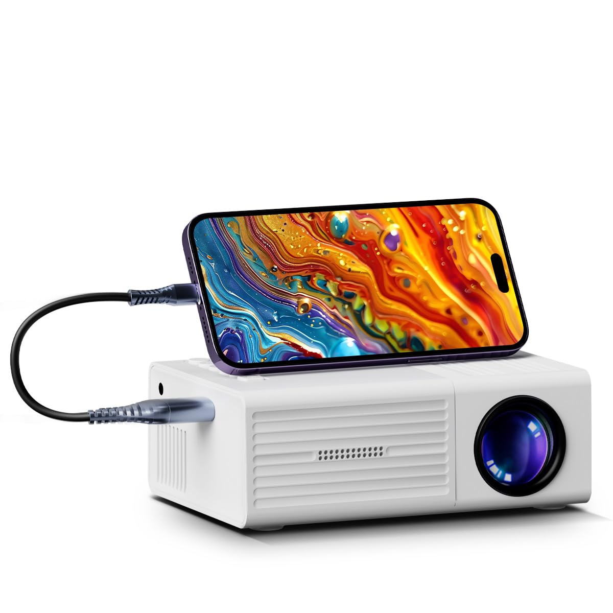 Proyector portátil ligero, resolución nativa 480P con soporte de 720p, viene con control remoto y altavoz incorporado, compatible con USB/TV Stick/portátil, ideal para la noche de películas en el