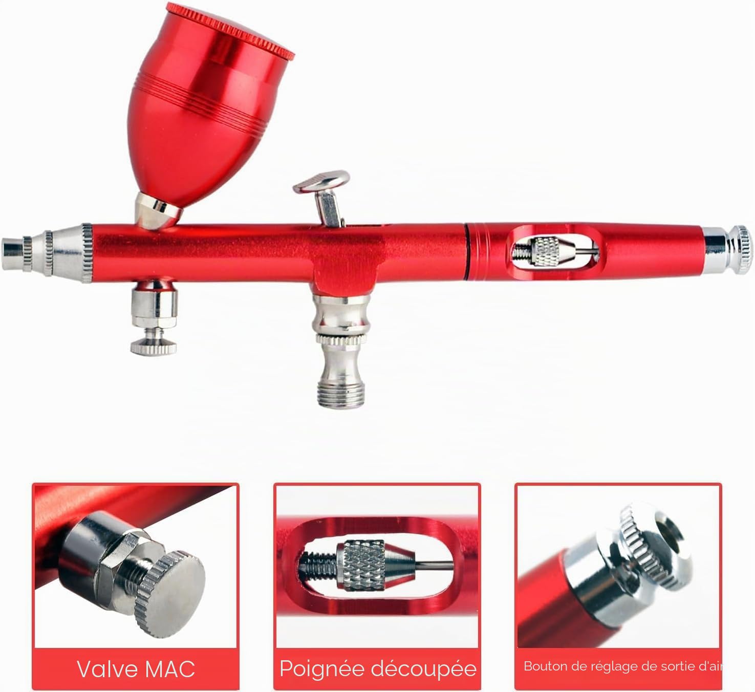 ABEST Kit de Pistolet à Peinture Aérographe Professionnel Double Action 0,2 mm, 3 mm, 5 mm Avec Trois Tasses de Capacité Différentes (2, 5, 13 CC) Pour Maquettes, Ongles, Peinture Corporelle
