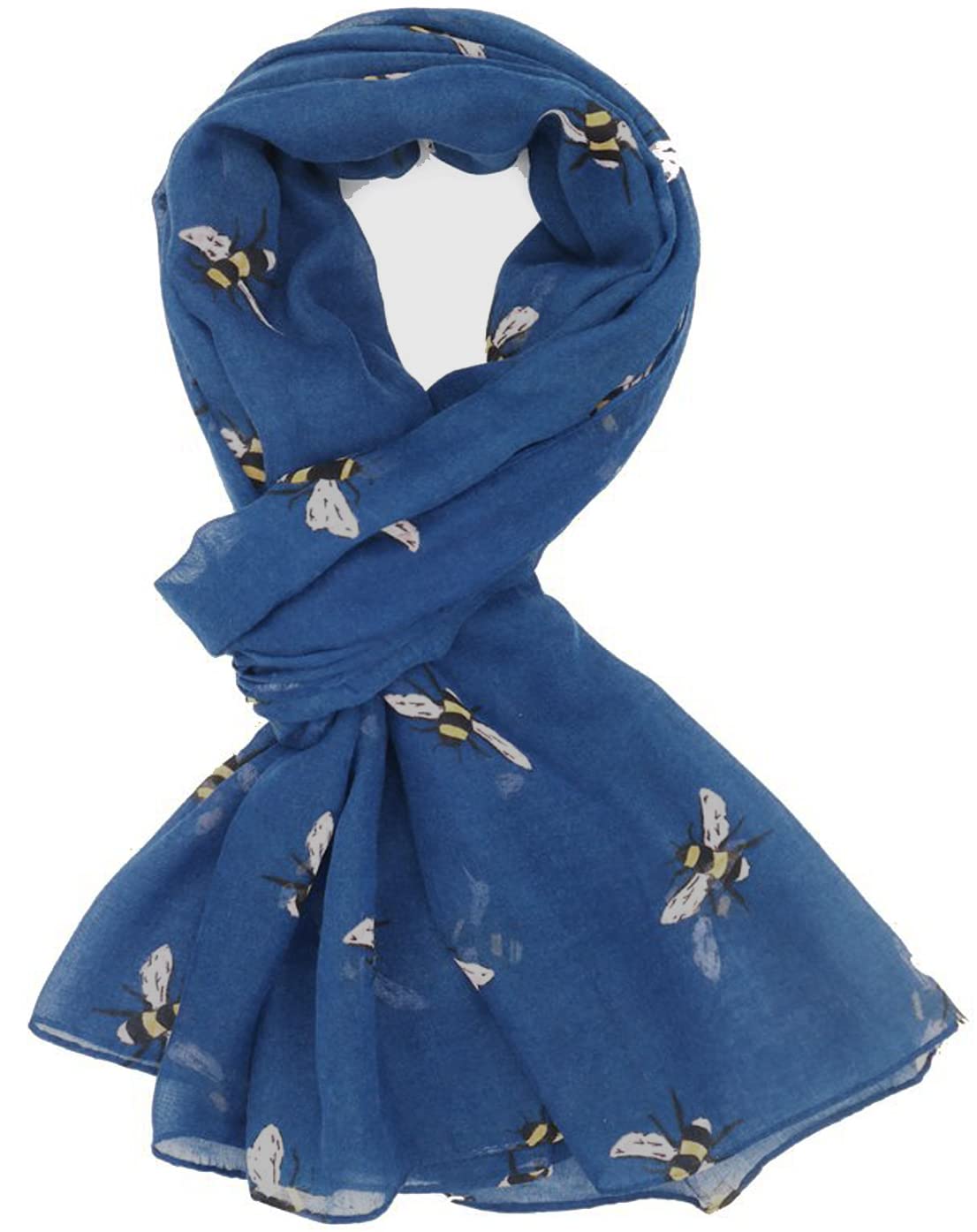Glamlondon Women's Blue Bee Scarf Bumble Bees Pattern Design Printed Scarves (Blue)