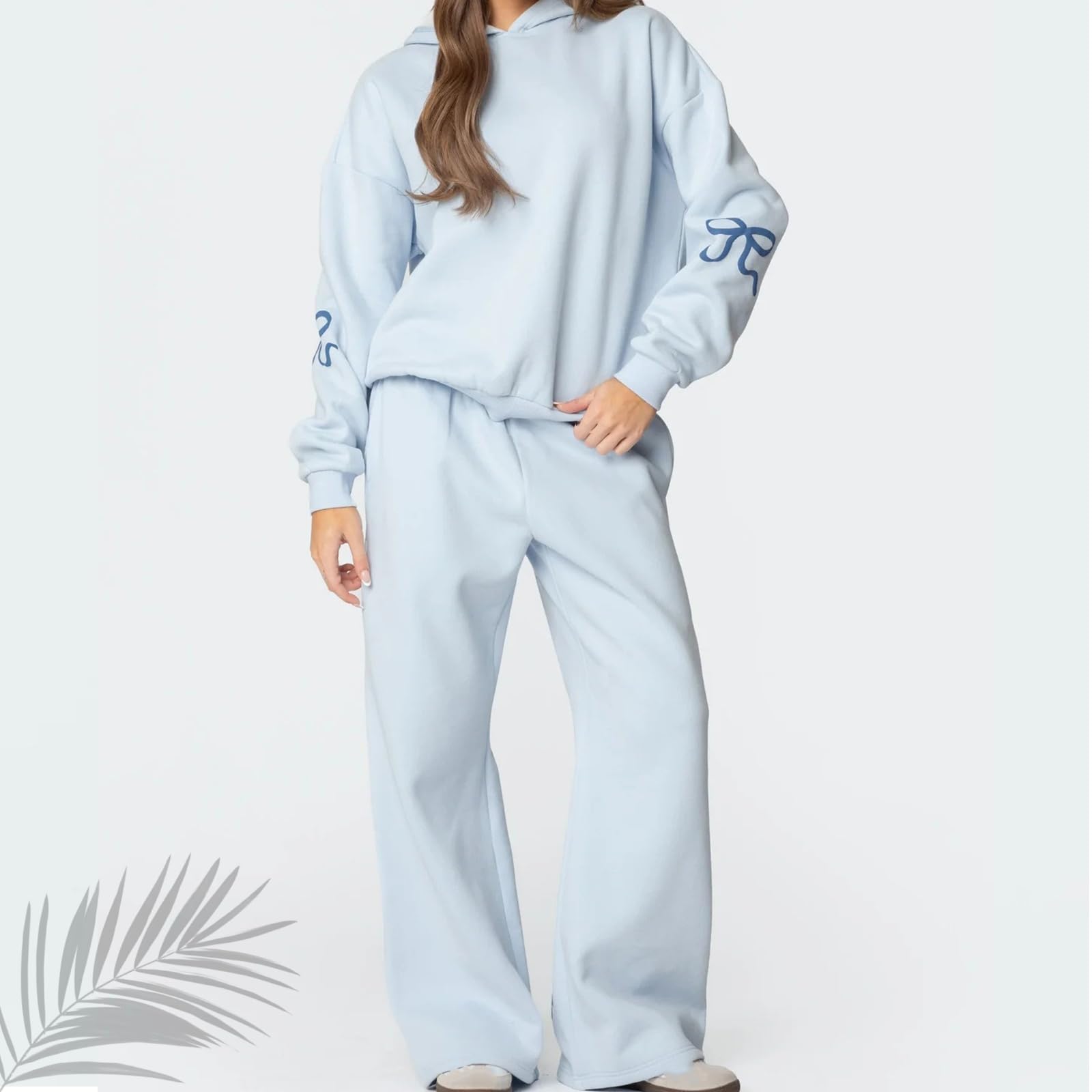 Ensemble 2 pièces à capuche et pantalon de survêtement à imprimé graphique avec nœud et pantalon de survêtement à manches longues et pantalon de survêtement à jambes larges