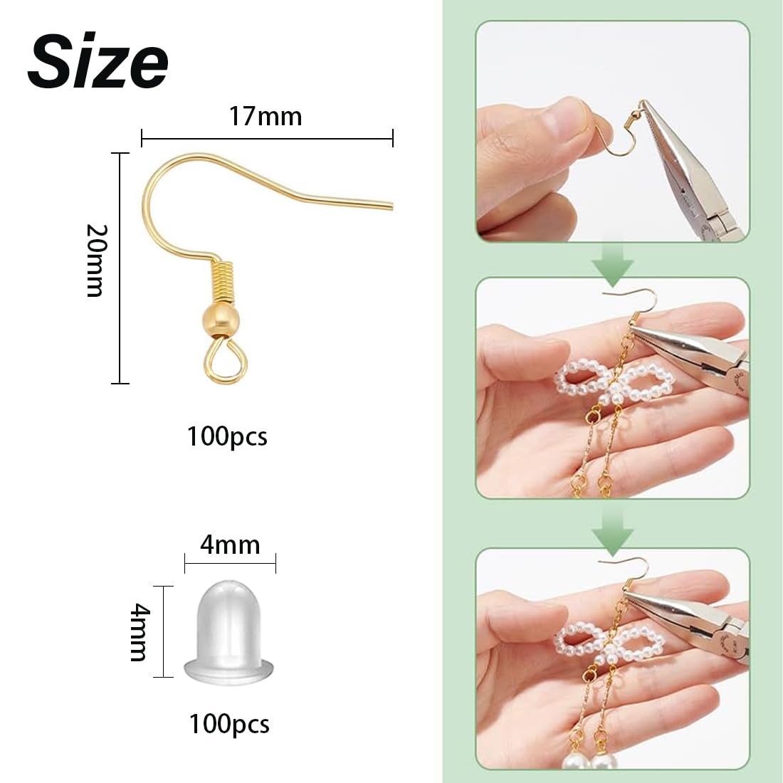 Ganci Orecchini Fai Da Te Anallergici 100 Pezzi, Tappi Trasparenti per Creazione Gioielli Accessori Orecchini (Oro)