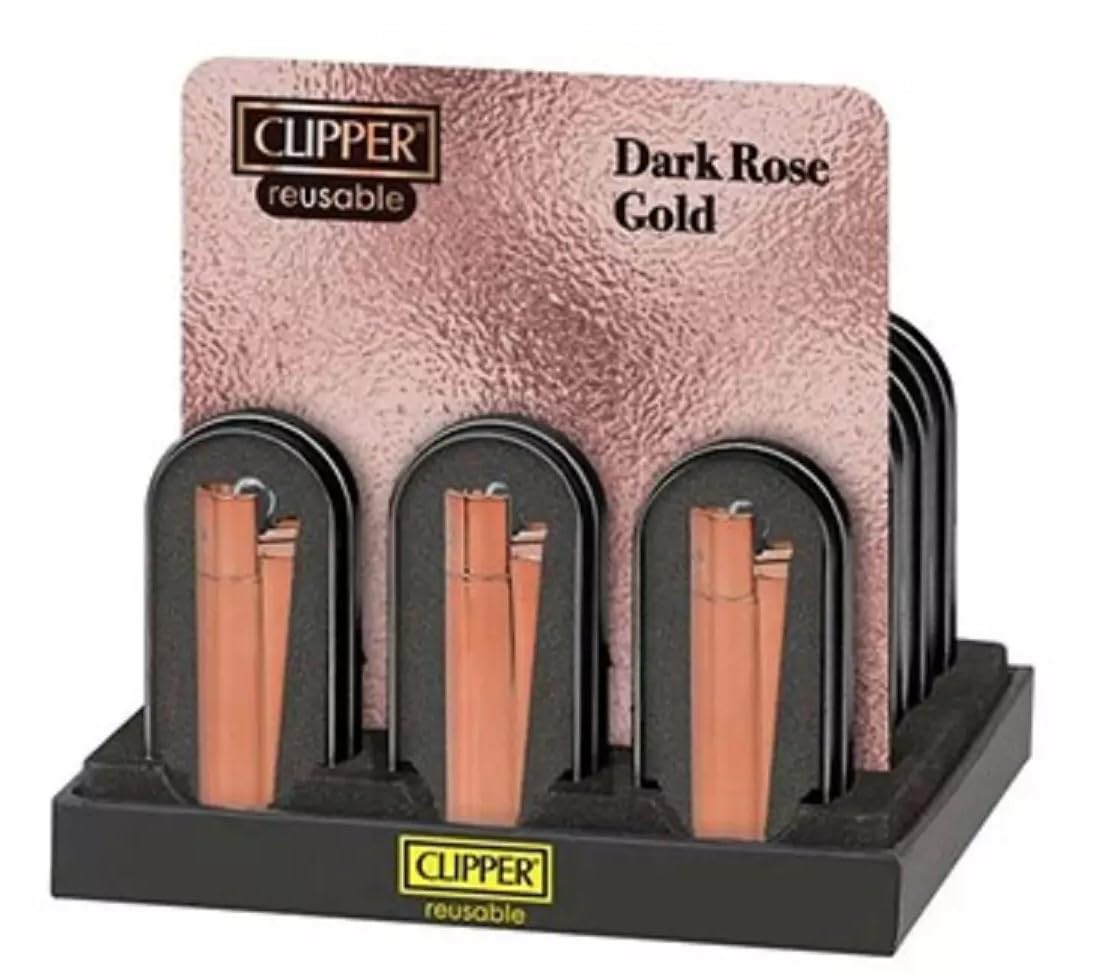 Clipper Metal Flint Lighter, Refillable, with Free Tin Box Gift Set, Pack of 1 (DARK ROSE GOLD)