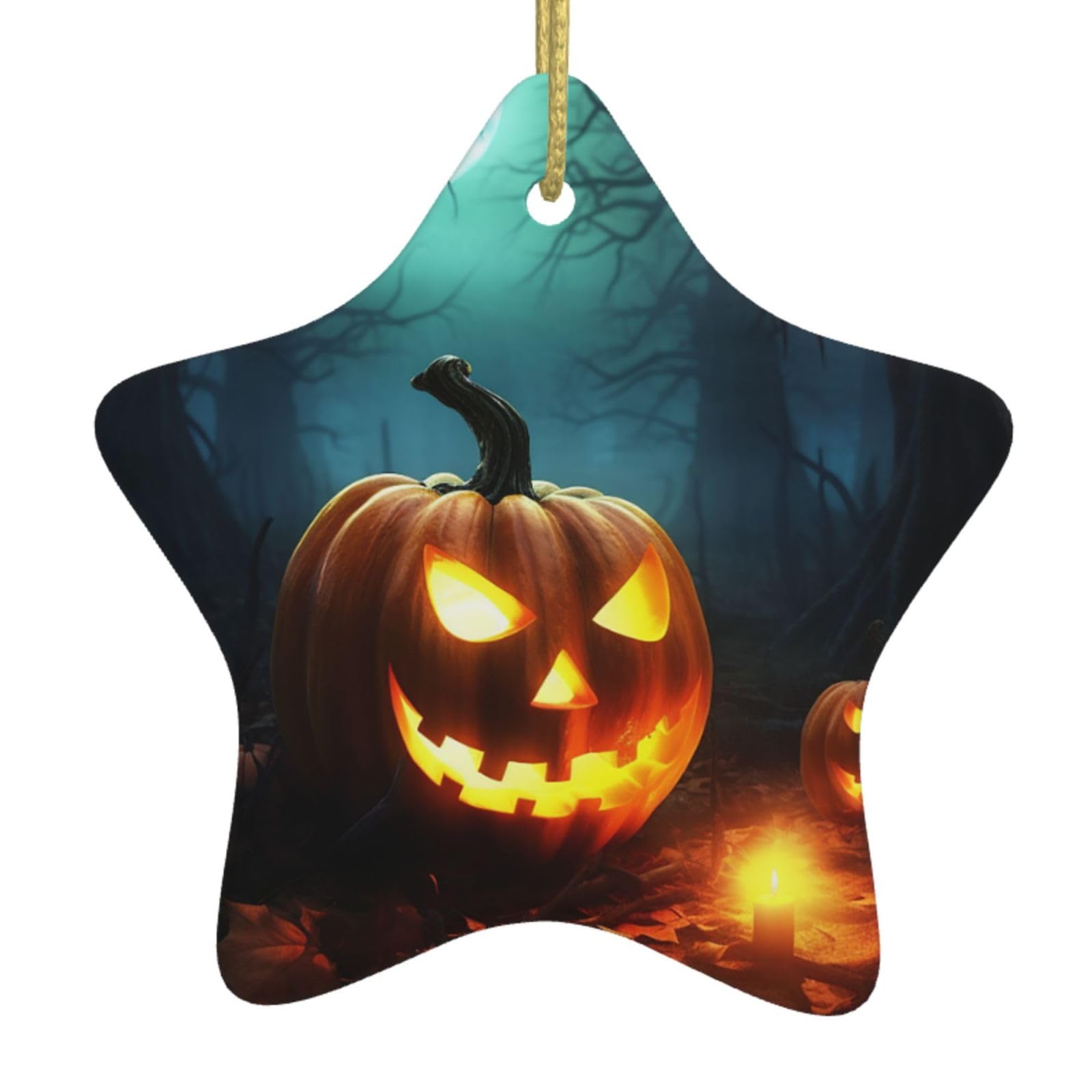 Ceramic Christmas Tree Hanging Ornaments with Gold Ropes Christmas Tree Decorations Star Ceramic Happy Halloween Pumpkins Pendant Keepsake Decorations for Holiday Xmas Gift Ideas