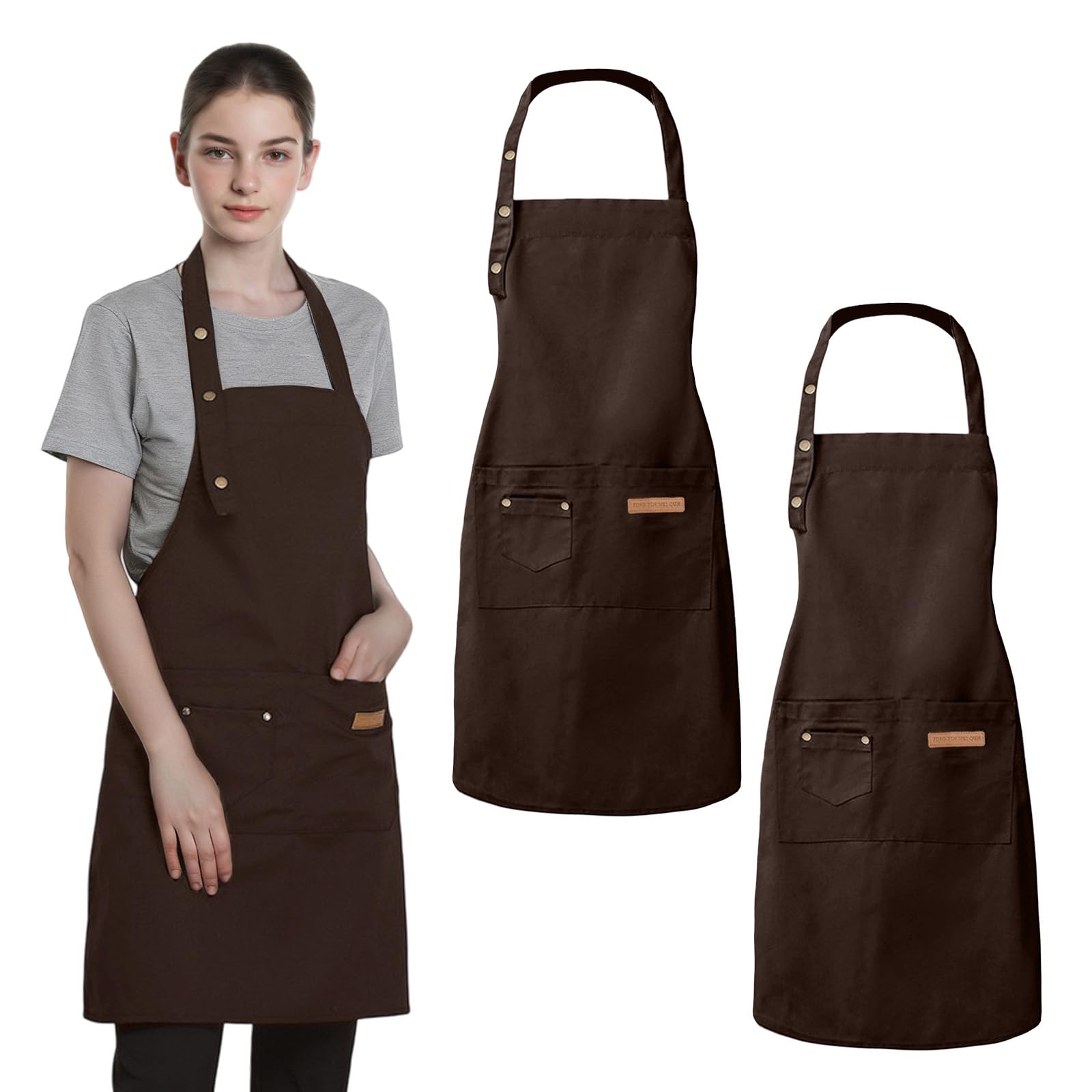 HAGOT 2 Pack Kitchen Apron Adjustable, Women Men Aprons Black, Unisex Aprons with Pocket for Kitchen Cooking Baking BBQ Coffee Restaurant