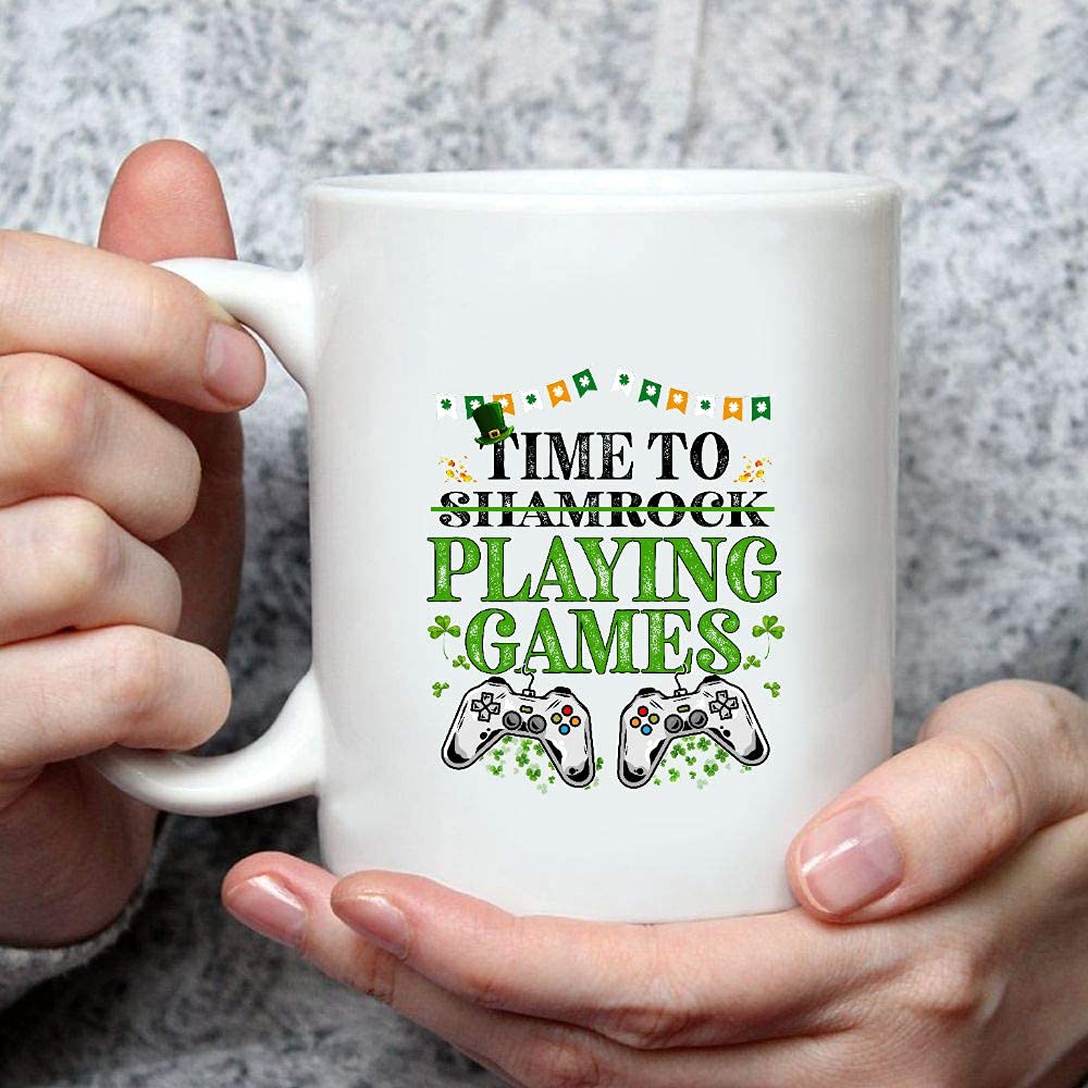 Time to Shamrock Playing Game Mug - The Funny Coffee Mugs for Halloween Holiday Christmas Party Decoration 11 Ounce White/Black Cettire