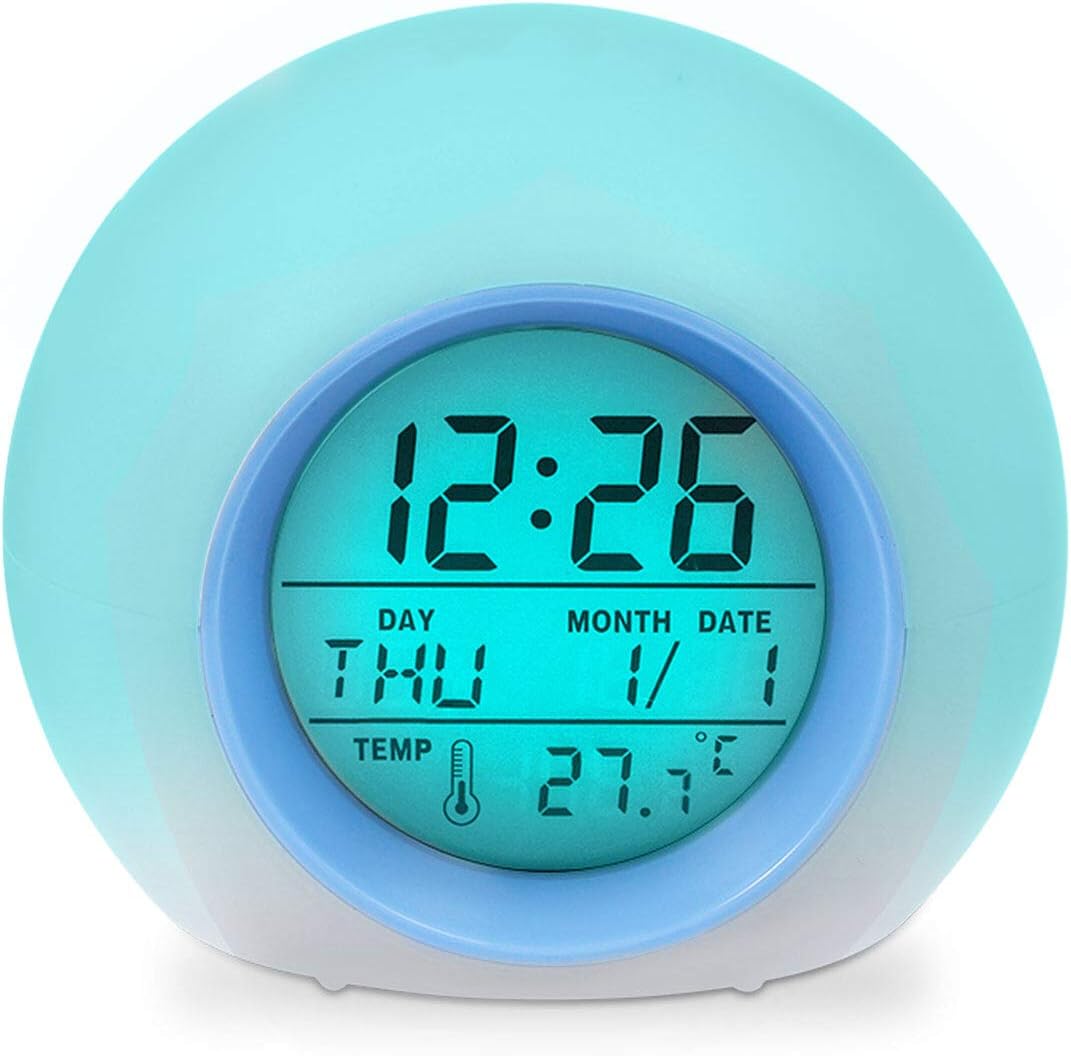 OUTWIT Kids Alarm Clock【Updated Version】, Student Digital Clock for Boys Girls, 7 Colors Changing Light Bedside Clock for Children's Bedroom, with Indoor Temperature, Touch Control and Snoozing