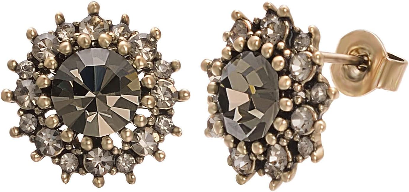 Yoursfs Vintage Black Cz Stud Earrings For Women Gold Plate Cut Diamond Stud Ear Cubic Zircon Jewelry