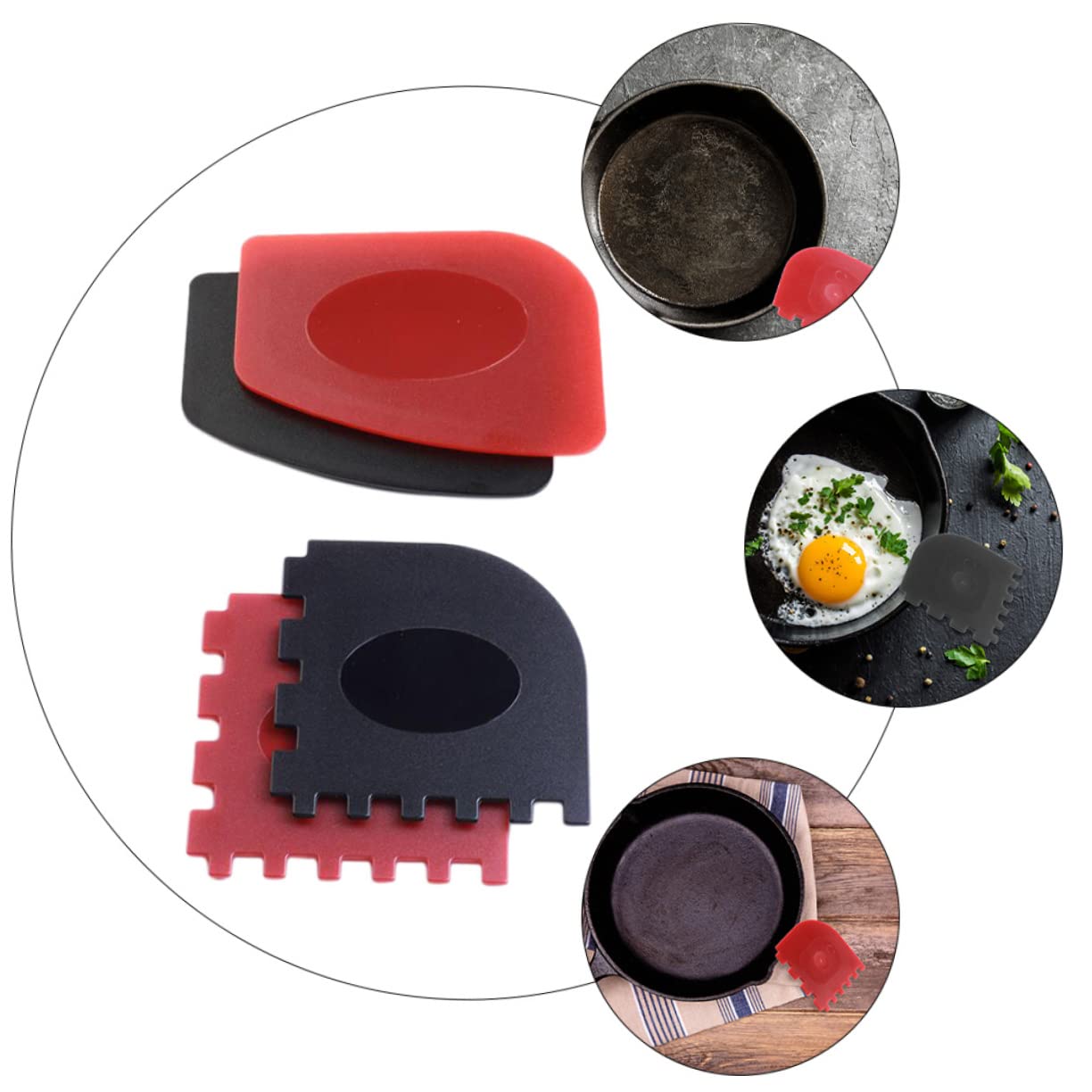 Wakauto Set of 4 Scrappers for Cleaning Scraper Iron Pan Scrubbers for Grilling Non Stick Frying Pans Scraper