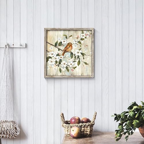 Miniatura 5 de Imágenes de pájaros pequeños enmarcados arte botánico de flores de flores, arte de pared, pintura de animales enmarcados en la rama del árbol,